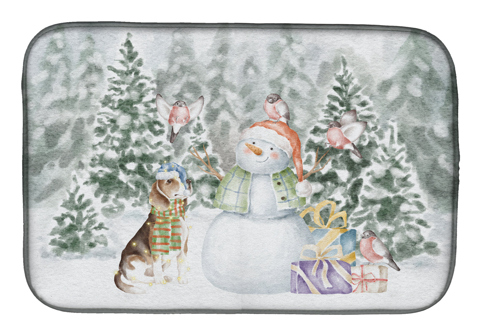 Beagle Tricolor Side View Christmas Dish Drying Mat Absorbent Dish Drying Mat Pad for Kitchen Counter Dish Drainer Mat for Countertop, 14 x 21", Multicolor