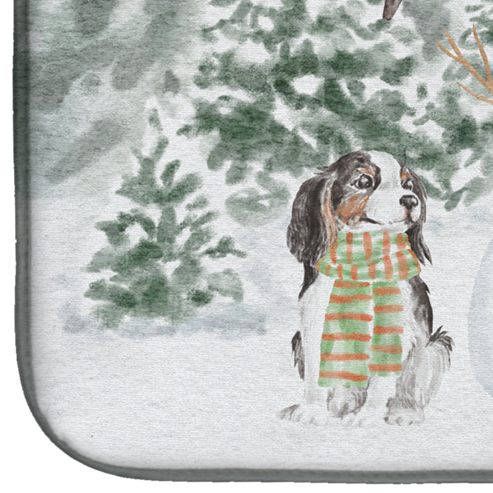 Cavalier King Charles Spaniel Tricolor Christmas Dish Drying Mat Absorbent Dish Drying Mat Pad for Kitchen Counter Dish Drainer Mat for Countertop, 14 x 21", Multicolor