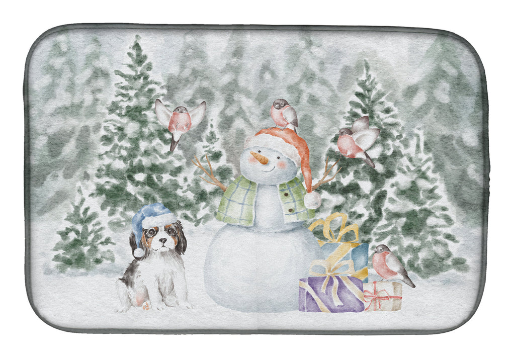Cavalier King Charles Spaniel Tricolor Puppy Christmas Dish Drying Mat Absorbent Dish Drying Mat Pad for Kitchen Counter Dish Drainer Mat for Countertop, 14 x 21", Multicolor