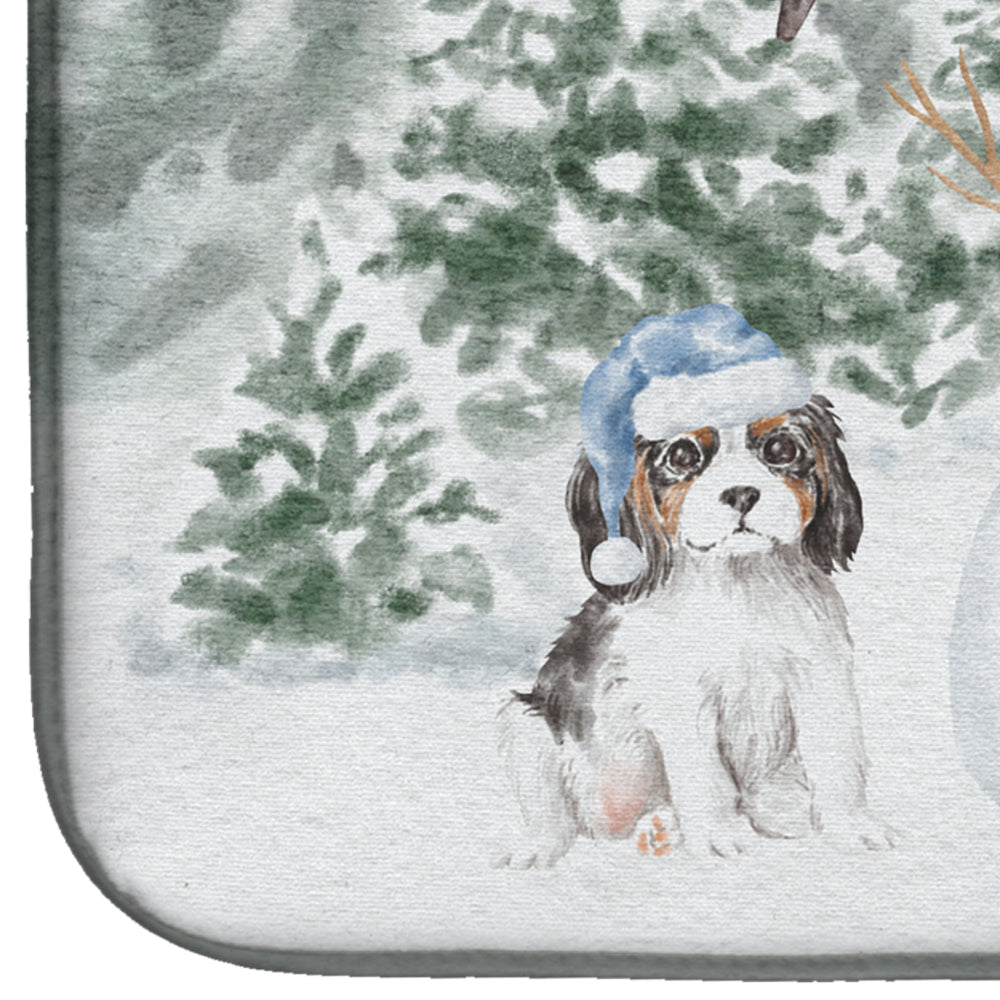 Cavalier King Charles Spaniel Tricolor Puppy Christmas Dish Drying Mat Absorbent Dish Drying Mat Pad for Kitchen Counter Dish Drainer Mat for Countertop, 14 x 21", Multicolor