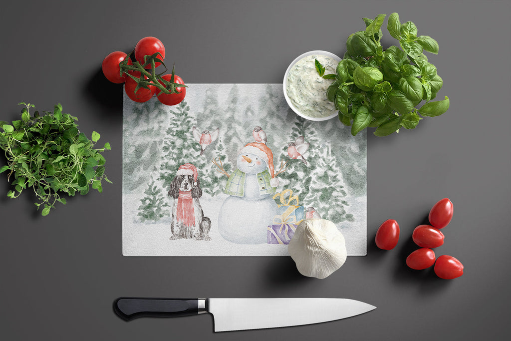 Cocker Spaniel Black and White Christmas Cutting Board Tempered Glass Kitchen Cutting Surface, Heat Resistant Chopping, Non-Slip Feet, Food Prep & Serving