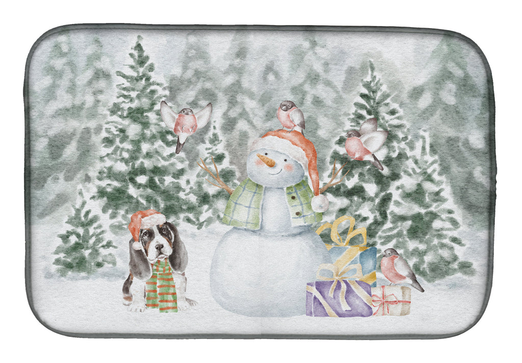 Basset Hound Puppy Tricolor Christmas Dish Drying Mat Absorbent Dish Drying Mat Pad for Kitchen Counter Dish Drainer Mat for Countertop, 14 x 21", Multicolor