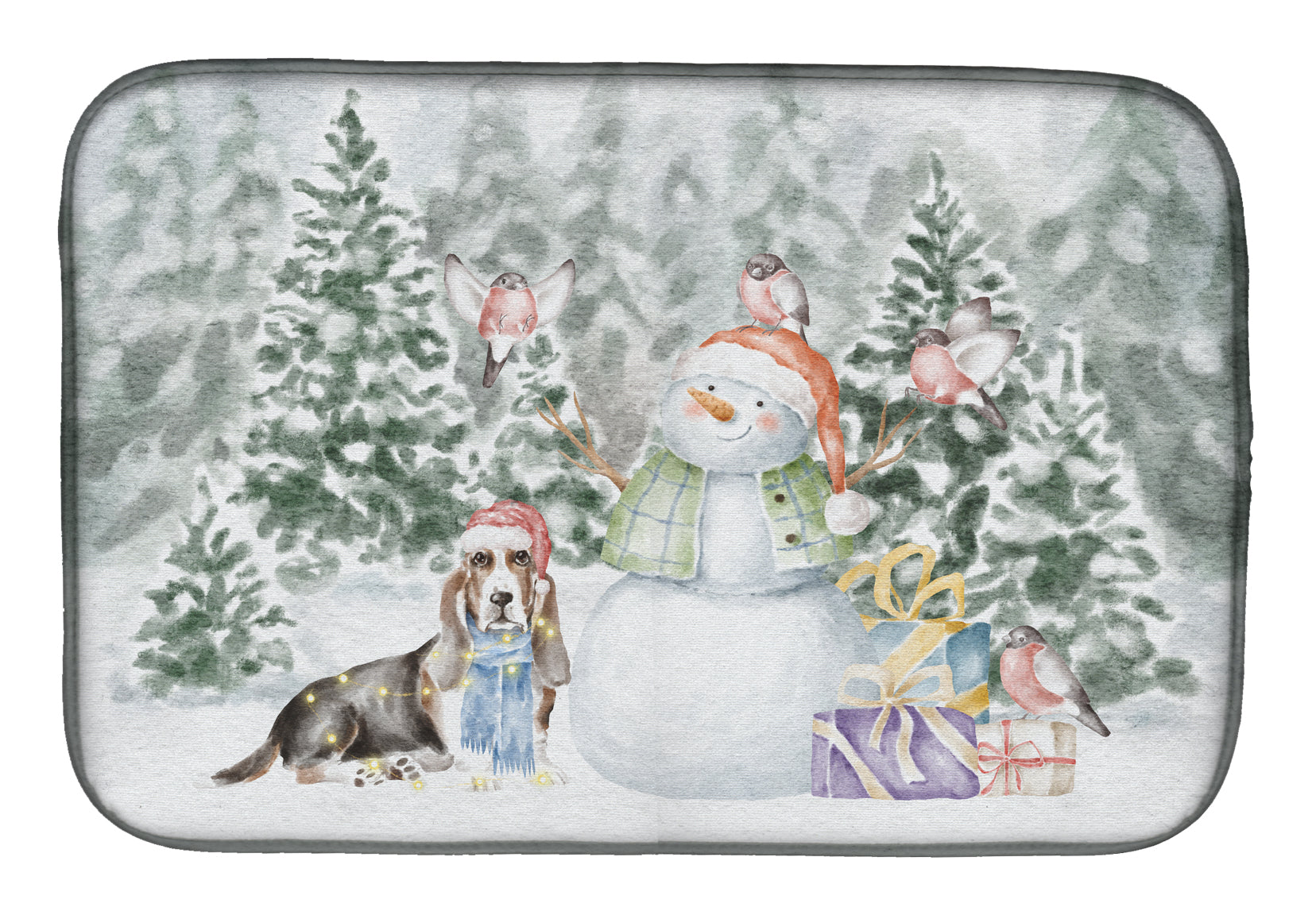 Basset Hound Tricolor Christmas Dish Drying Mat Absorbent Dish Drying Mat Pad for Kitchen Counter Dish Drainer Mat for Countertop, 14 x 21", Multicolor