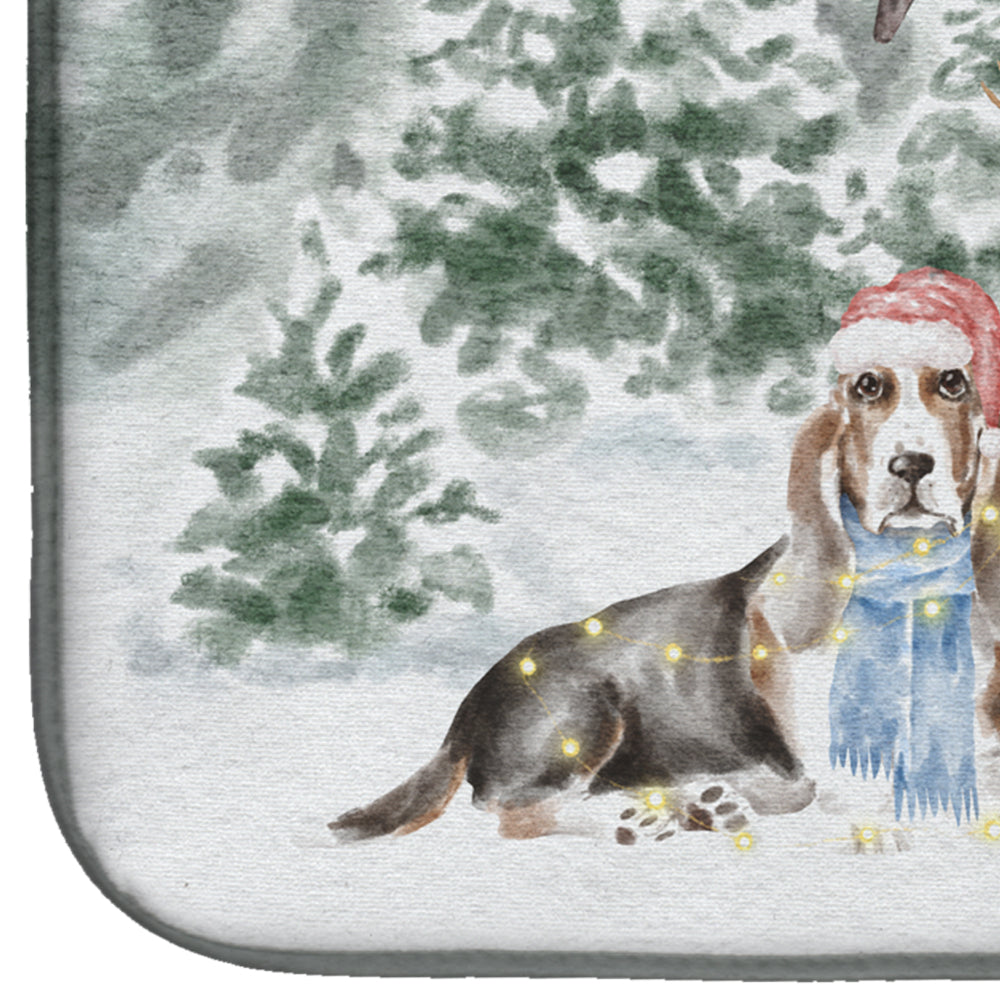 Basset Hound Tricolor Christmas Dish Drying Mat Absorbent Dish Drying Mat Pad for Kitchen Counter Dish Drainer Mat for Countertop, 14 x 21", Multicolor