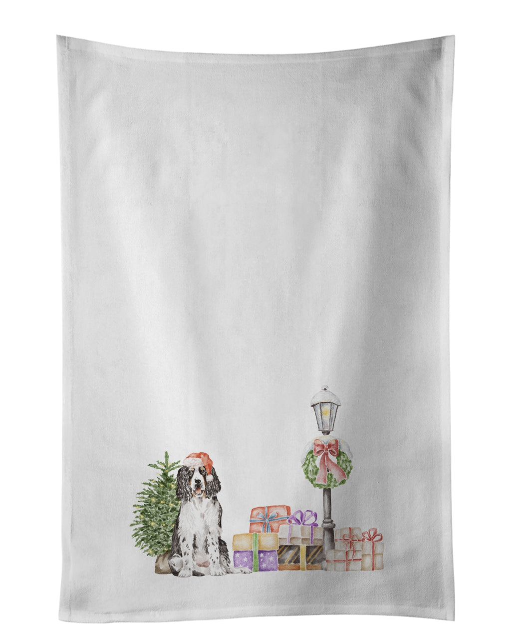 English Springer Spaniel Tricolor Smiling Kitchen Towel Set of 2 White Dish Towels Decorative Bathroom Hand towel for Hand, Face, Hair, Yoga, Tea, Dishcloth, 19 X 28", White