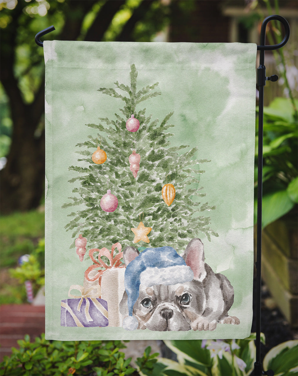 French Bulldog Black #1 Christmas Presents and Tree Garden Flag Mailbox Decorative Yard Banner Outside Patio Artwork for Flower Beds, Garden Size, Multicolor