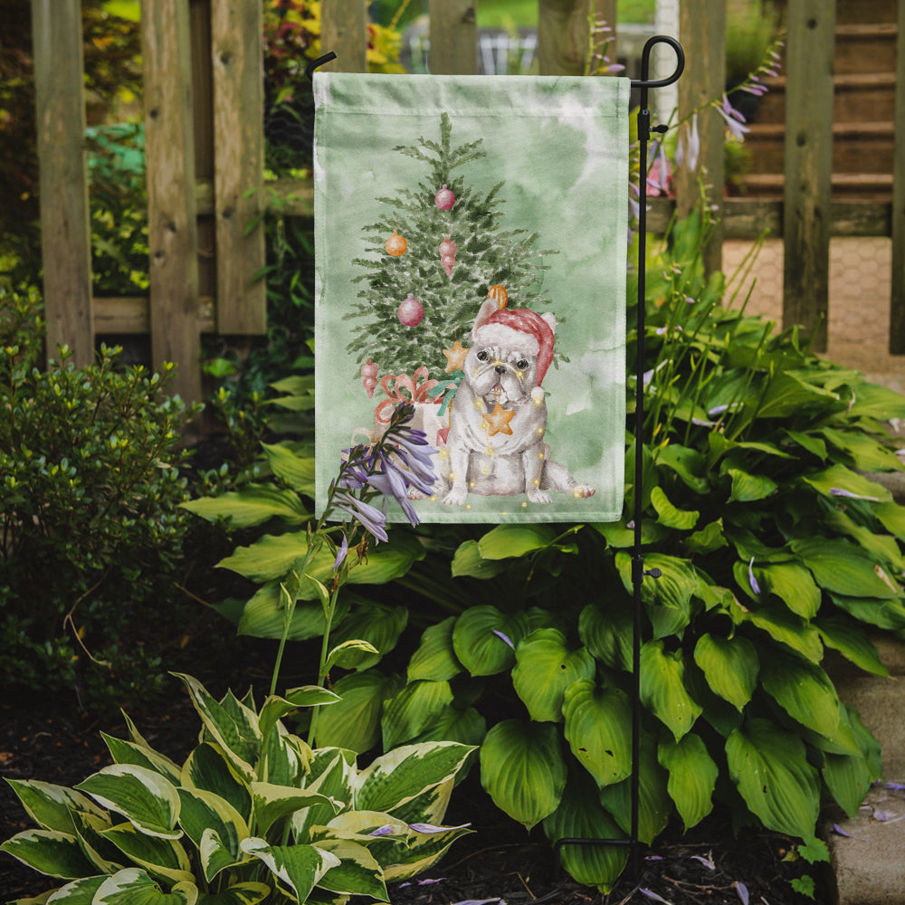 French Bulldog White Christmas Presents and Tree Garden Flag Mailbox Decorative Yard Banner Outside Patio Artwork for Flower Beds, Garden Size, Multicolor