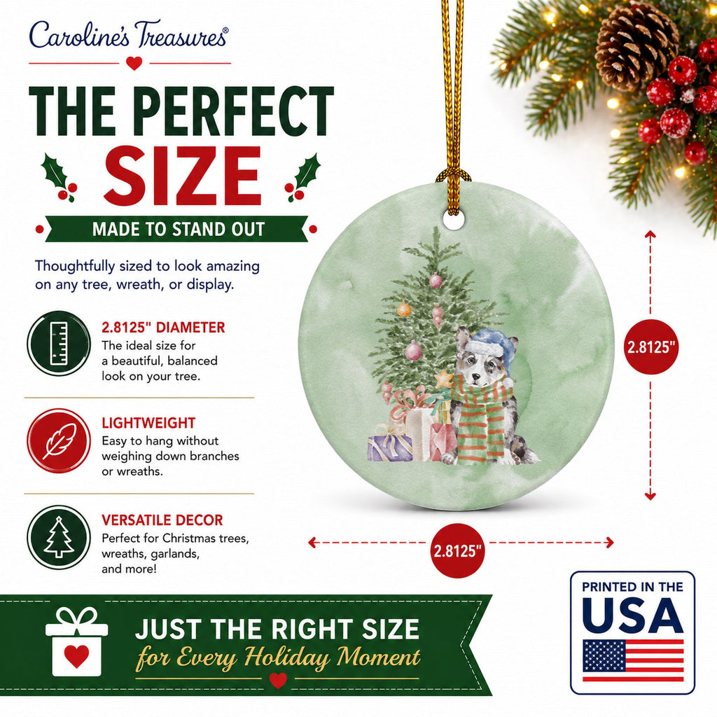 Corgi Cardigan Blue Merle Christmas Presents and Tree Ceramic Ornament Christmas Tree Hanging Decorations for Home Christmas Holiday, Party, Gift, 3 in, Multicolor