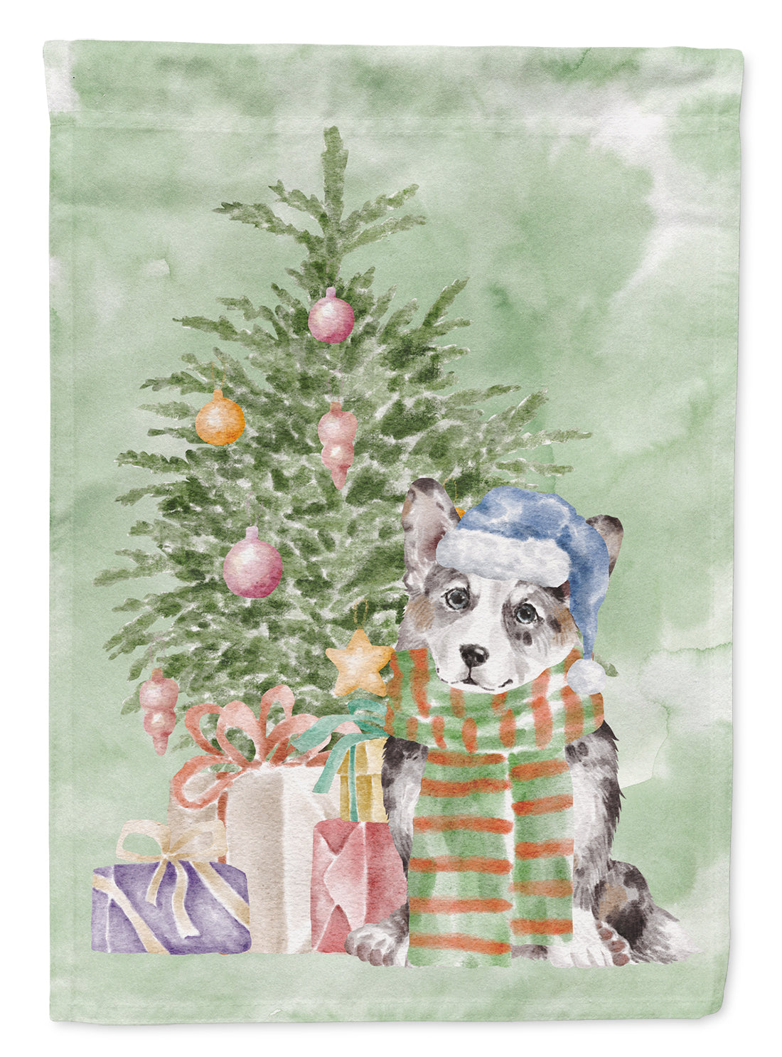 Corgi Cardigan Blue Merle Christmas Presents and Tree Garden Flag Mailbox Decorative Yard Banner Outside Patio Artwork for Flower Beds, Garden Size, Multicolor