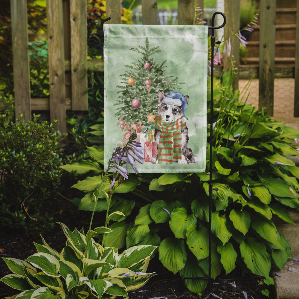 Corgi Cardigan Blue Merle Christmas Presents and Tree Garden Flag Mailbox Decorative Yard Banner Outside Patio Artwork for Flower Beds, Garden Size, Multicolor