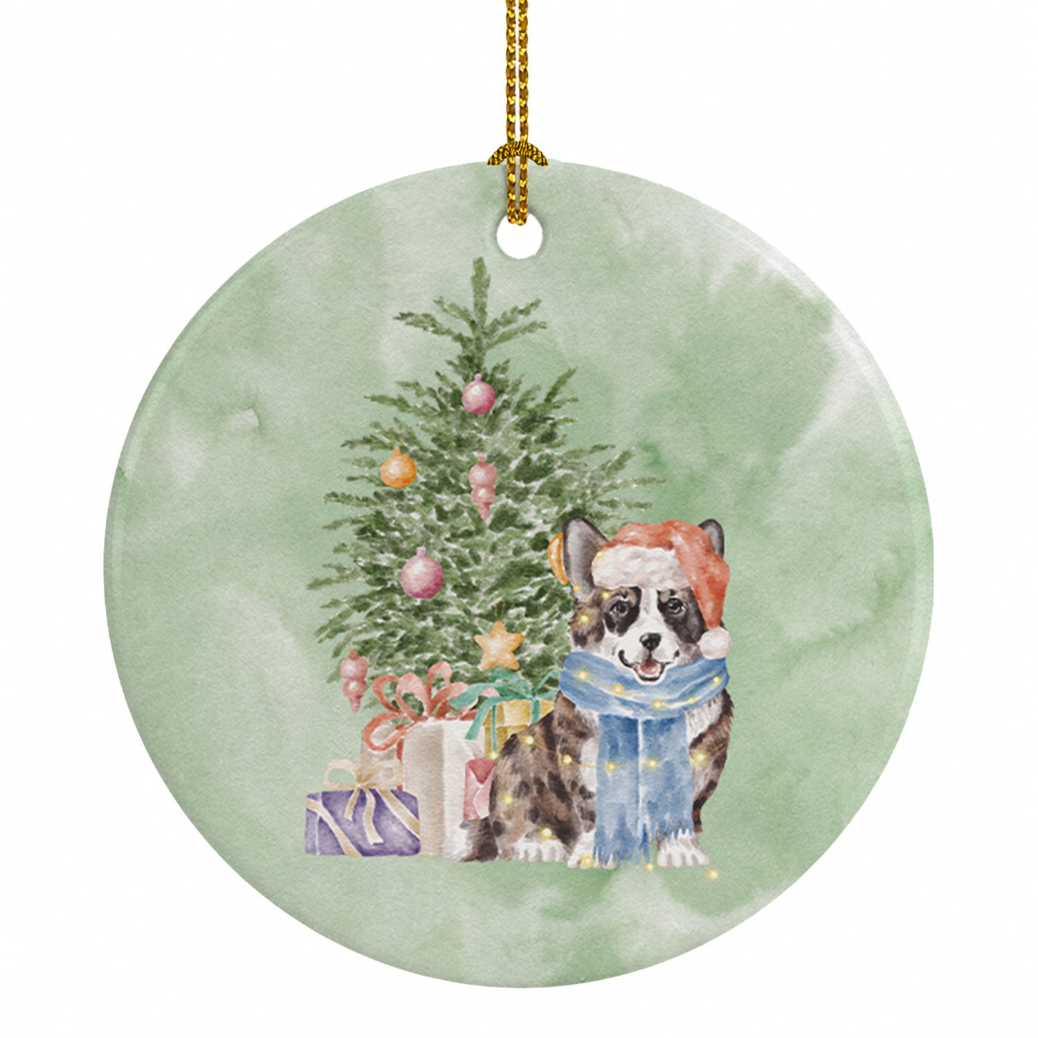 Corgi Cardigan Christmas Presents and Tree Ceramic Ornament Christmas Tree Hanging Decorations for Home Christmas Holiday, Party, Gift, 3 in, Multicolor