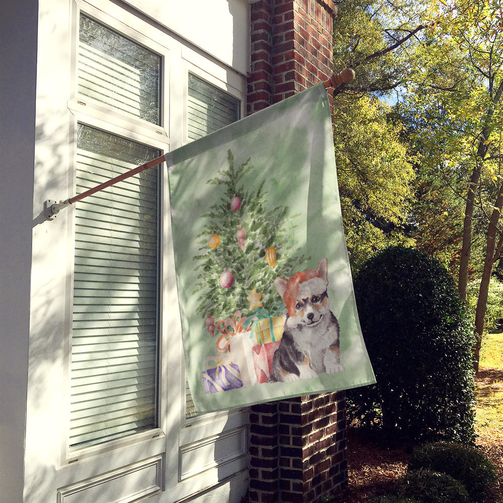 Corgi Puppy Christmas Presents and Tree House Flag 28x40 Porch Sleeve Pole Decorative Outside Yard Banner Artwork Wall Hanging, Polyester