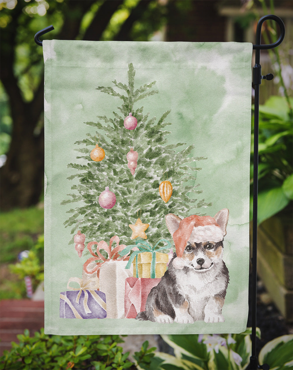 Corgi Puppy Christmas Presents and Tree Garden Flag Mailbox Decorative Yard Banner Outside Patio Artwork for Flower Beds, Garden Size, Multicolor