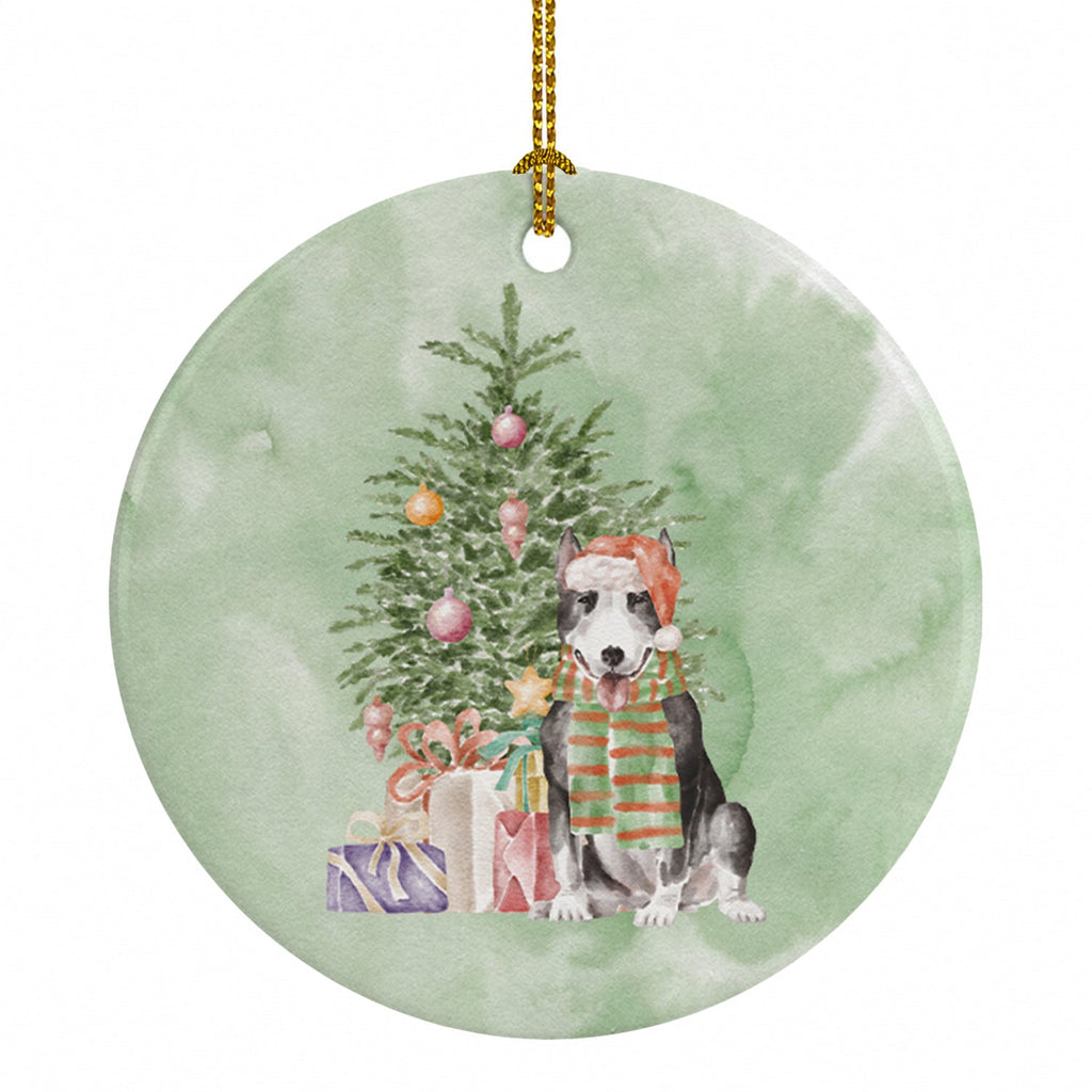 Bull Terrier Black Christmas Presents and Tree Ceramic Ornament Christmas Tree Hanging Decorations for Home Christmas Holiday, Party, Gift, 3 in, Multicolor