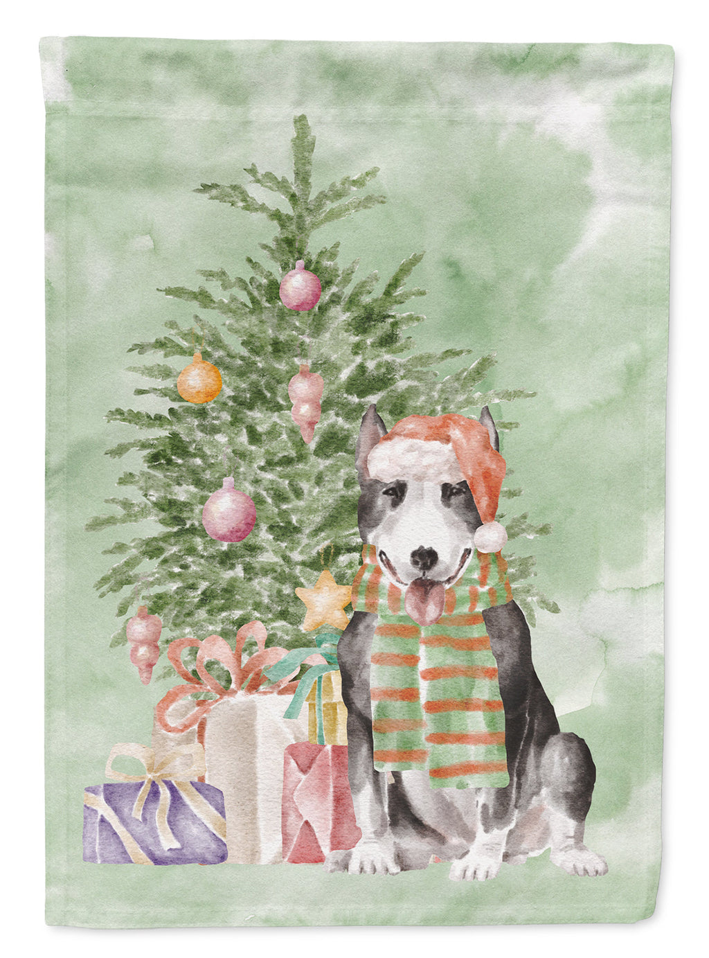 Bull Terrier Black Christmas Presents and Tree Garden Flag Mailbox Decorative Yard Banner Outside Patio Artwork for Flower Beds, Garden Size, Multicolor