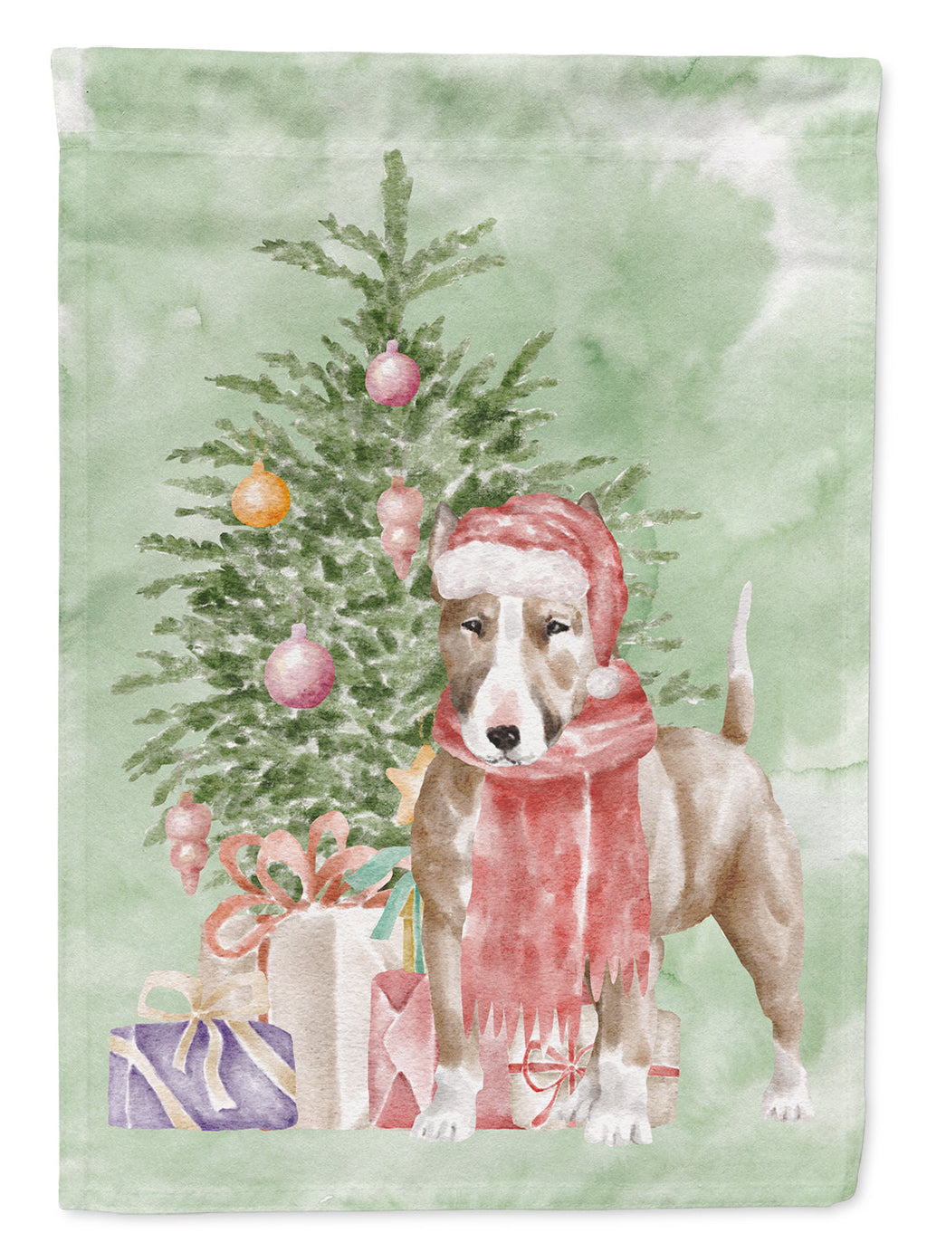 Bull Terrier Red Christmas Presents and Tree Garden Flag Mailbox Decorative Yard Banner Outside Patio Artwork for Flower Beds, Garden Size, Multicolor