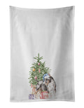 Bull Terrier Tricolor Christmas Presents and Tree Kitchen Towel Set of 2 White Dish Towels Decorative Bathroom Hand towel for Hand, Face, Hair, Yoga, Tea, Dishcloth, 19 X 28", White