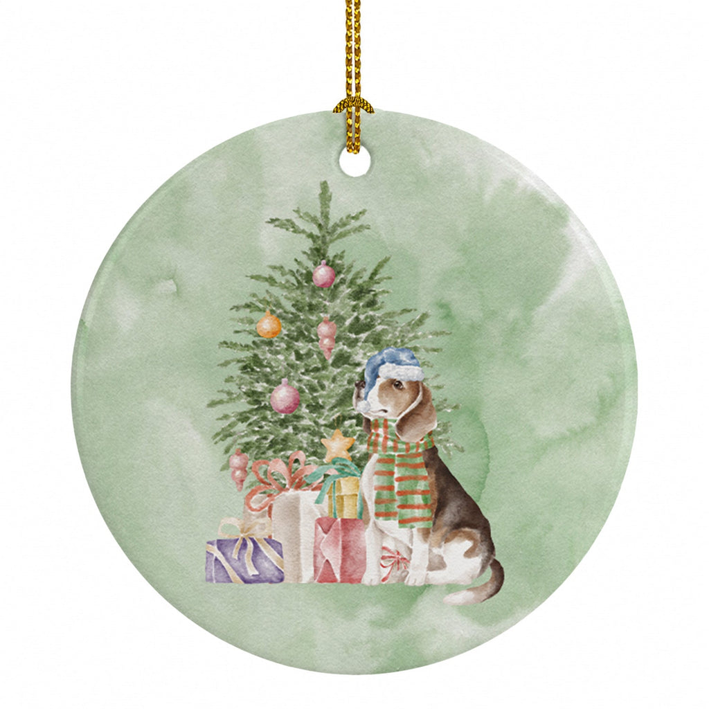 Beagle Christmas Presents and Tree Ceramic Ornament Christmas Tree Hanging Decorations for Home Christmas Holiday, Party, Gift, 3 in, Multicolor