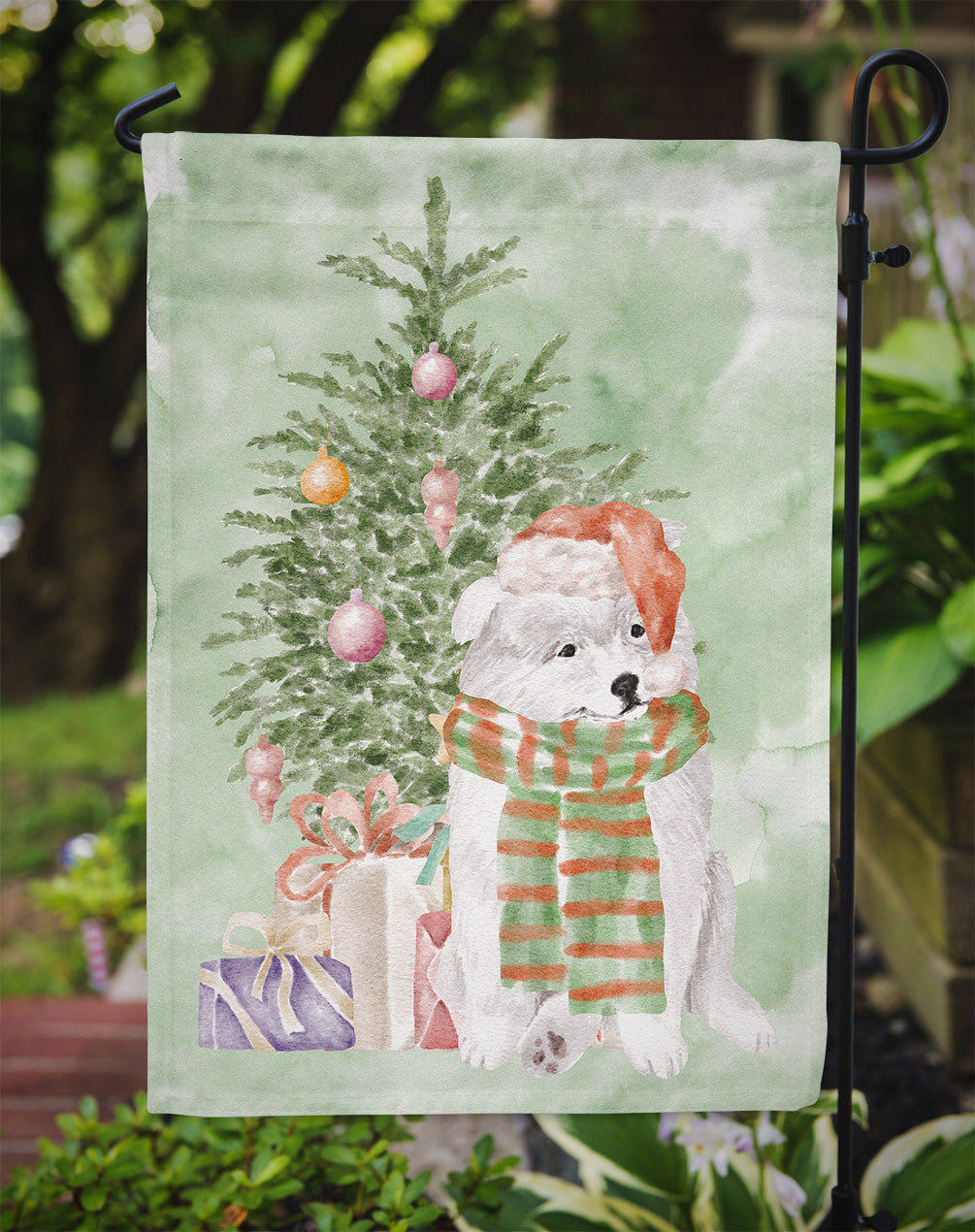Samoyed Christmas Presents and Tree Garden Flag Mailbox Decorative Yard Banner Outside Patio Artwork for Flower Beds, Garden Size, Multicolor
