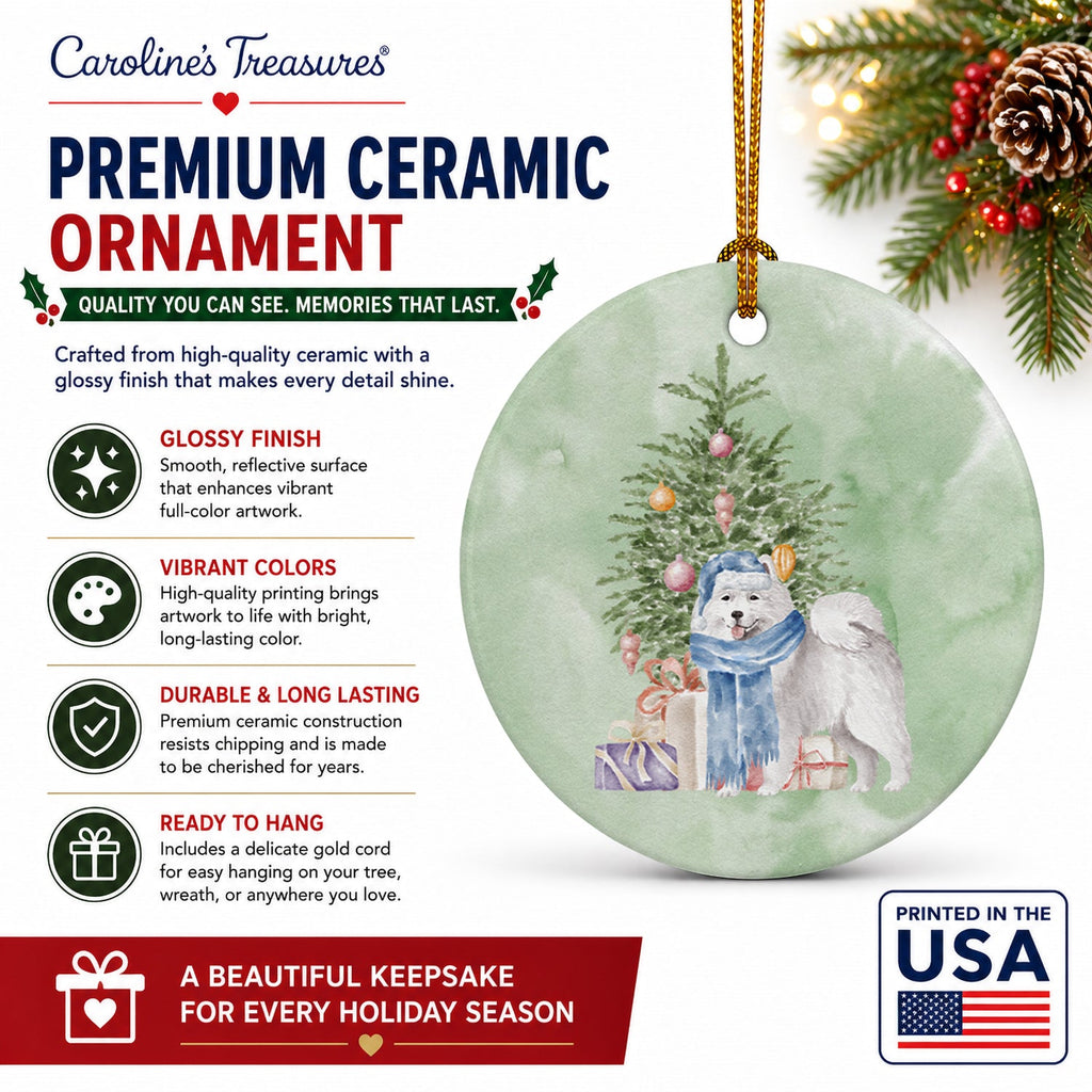 Samoyed #2 Christmas Presents and Tree Ceramic Ornament Christmas Tree Hanging Decorations for Home Christmas Holiday, Party, Gift, 3 in, Multicolor
