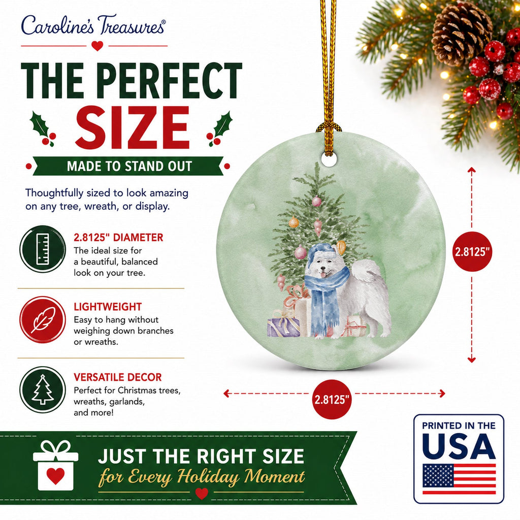 Samoyed #2 Christmas Presents and Tree Ceramic Ornament Christmas Tree Hanging Decorations for Home Christmas Holiday, Party, Gift, 3 in, Multicolor