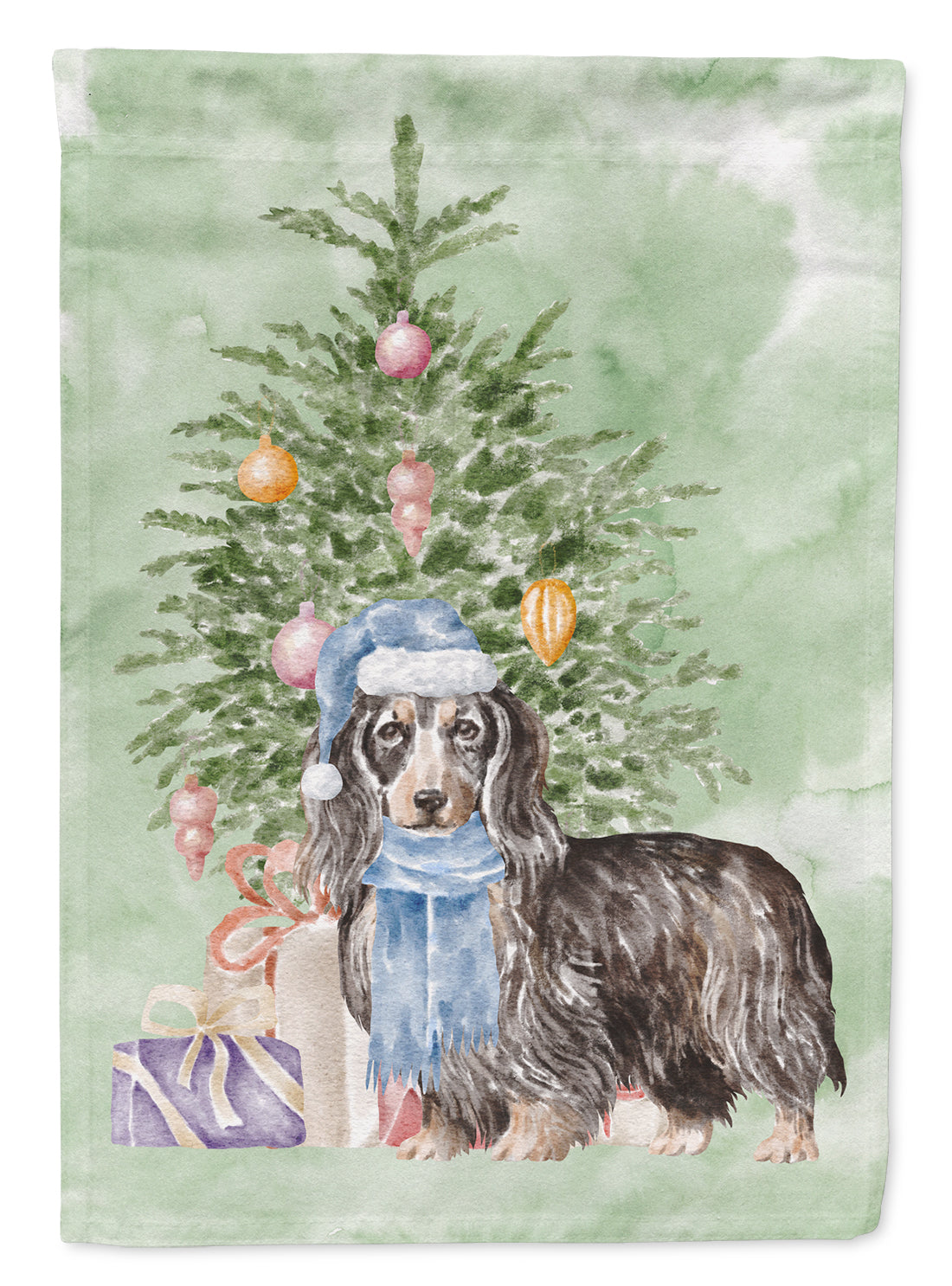 Dachshund Longhair Black Tan Christmas Presents and Tree Garden Flag Mailbox Decorative Yard Banner Outside Patio Artwork for Flower Beds, Garden Size, Multicolor