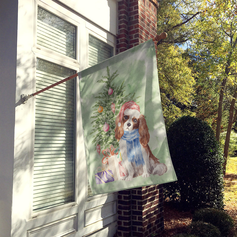 Cavalier Spaniel Tricolor Blenheim Christmas Presents and Tree House Flag 28x40 Porch Sleeve Pole Decorative Outside Yard Banner Artwork Wall Hanging, Polyester