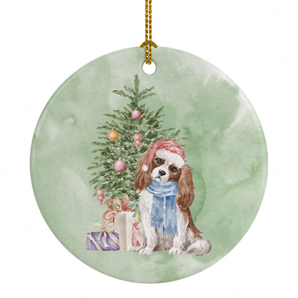 Cavalier Spaniel Tricolor Blenheim Christmas Presents and Tree Ceramic Ornament Christmas Tree Hanging Decorations for Home Christmas Holiday, Party, Gift, 3 in, Multicolor
