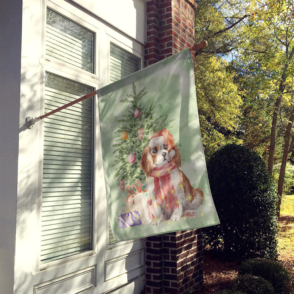 Cavalier Spaniel Tricolor Blenheim Puppy Christmas Presents and Tree House Flag 28x40 Porch Sleeve Pole Decorative Outside Yard Banner Artwork Wall Hanging, Polyester