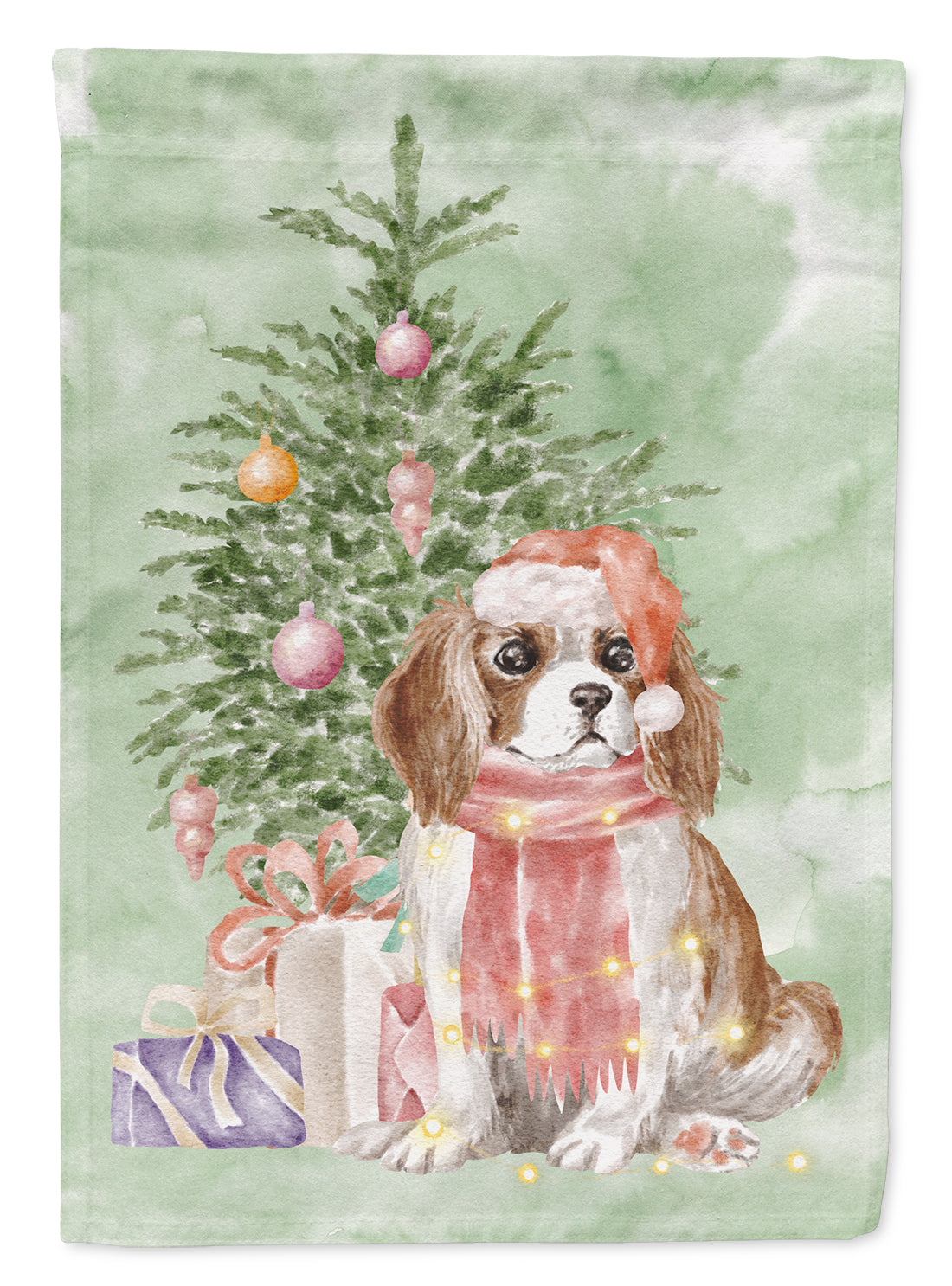 Cavalier Spaniel Tricolor Blenheim Puppy Christmas Presents and Tree Garden Flag Mailbox Decorative Yard Banner Outside Patio Artwork for Flower Beds, Garden Size, Multicolor