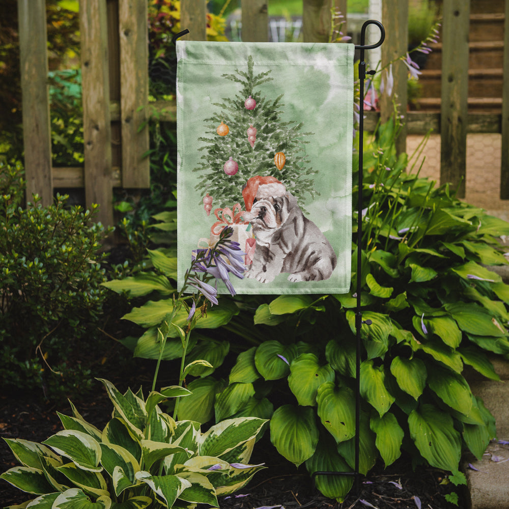 Bulldog, English Bulldog Puppy #2 Christmas Presents and Tree Garden Flag Mailbox Decorative Yard Banner Outside Patio Artwork for Flower Beds, Garden Size, Multicolor