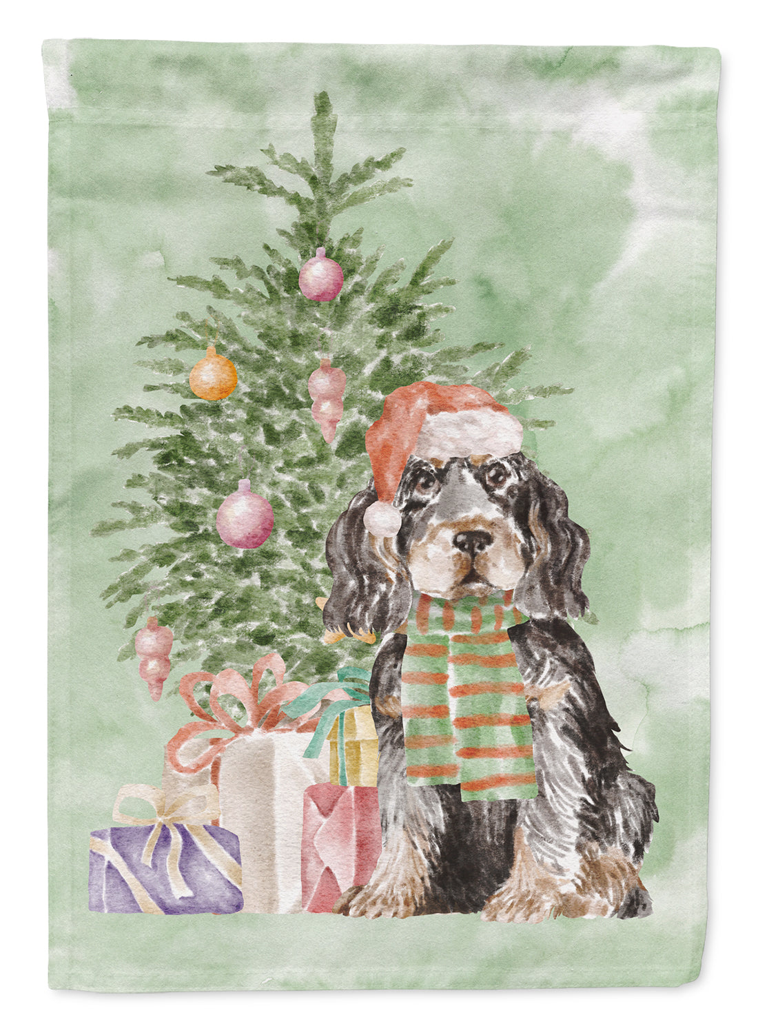 Cocker Spaniel English Black Tan Christmas Presents and Tree Garden Flag Mailbox Decorative Yard Banner Outside Patio Artwork for Flower Beds, Garden Size, Multicolor