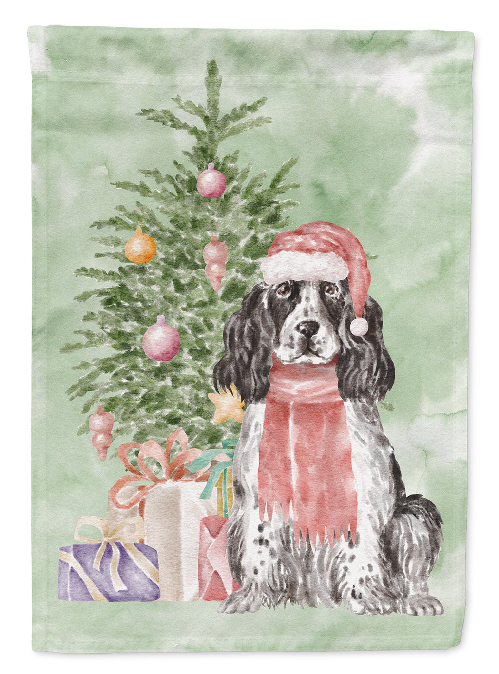 Cocker Spaniel English Black Parti Christmas Presents and Tree Garden Flag Mailbox Decorative Yard Banner Outside Patio Artwork for Flower Beds, Garden Size, Multicolor