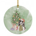 Basset Hound Puppy Christmas Presents and Tree Ceramic Ornament Christmas Tree Hanging Decorations for Home Christmas Holiday, Party, Gift, 3 in, Multicolor