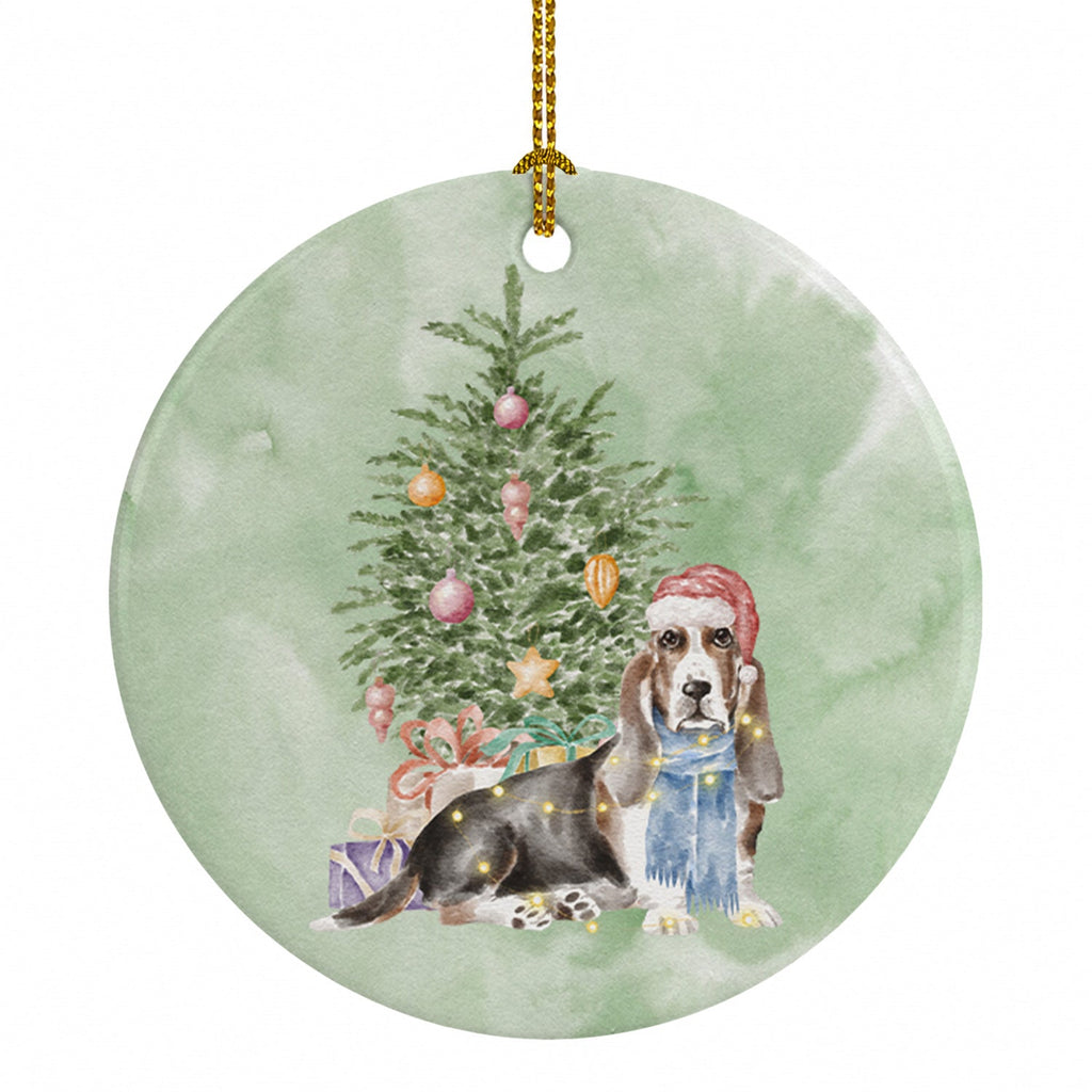 Basset Hound Christmas Presents and Tree Ceramic Ornament Christmas Tree Hanging Decorations for Home Christmas Holiday, Party, Gift, 3 in, Multicolor
