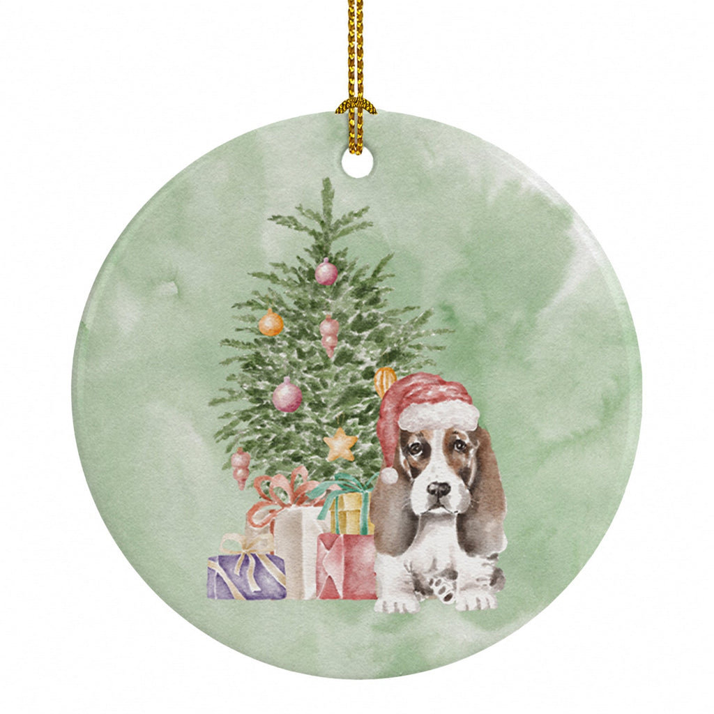 Basset Hound Puppy #2 Christmas Presents and Tree Ceramic Ornament Christmas Tree Hanging Decorations for Home Christmas Holiday, Party, Gift, 3 in, Multicolor
