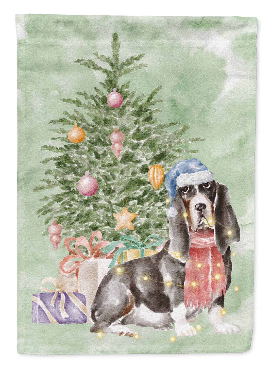 Basset Hound #2 Christmas Presents and Tree Garden Flag Mailbox Decorative Yard Banner Outside Patio Artwork for Flower Beds, Garden Size, Multicolor