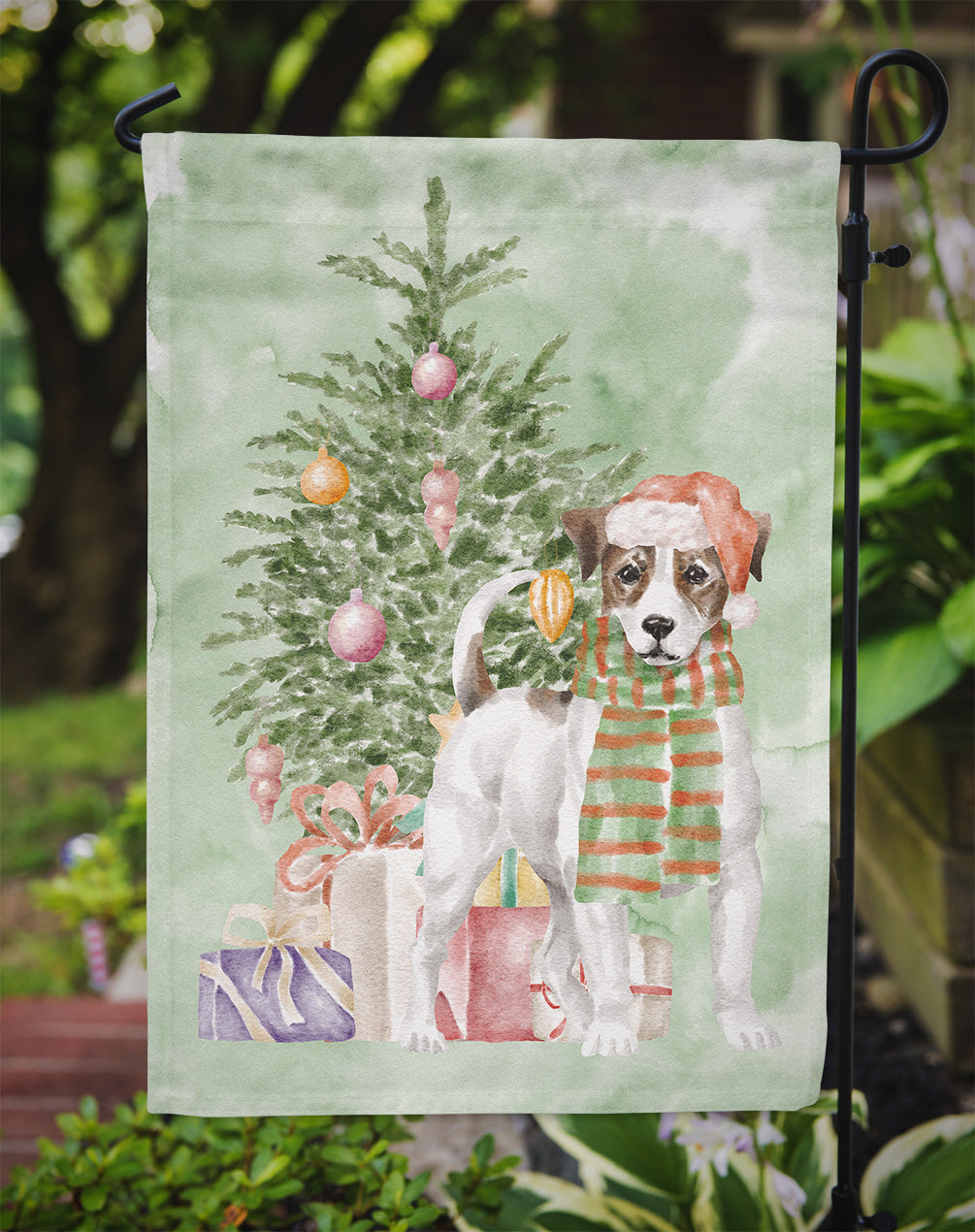 Jack Russell Terrier Smooth Christmas Presents and Tree Garden Flag Mailbox Decorative Yard Banner Outside Patio Artwork for Flower Beds, Garden Size, Multicolor