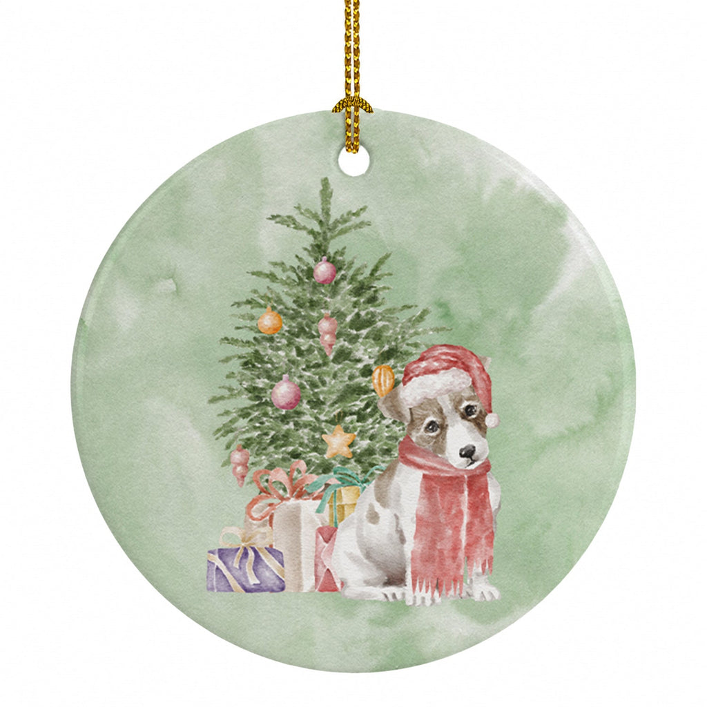 Jack Russell Terrier Smooth Puppy Christmas Presents and Tree Ceramic Ornament Christmas Tree Hanging Decorations for Home Christmas Holiday, Party, Gift, 3 in, Multicolor