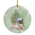 Pug Fawn Puppy Christmas Presents and Tree Ceramic Ornament Christmas Tree Hanging Decorations for Home Christmas Holiday, Party, Gift, 3 in, Multicolor