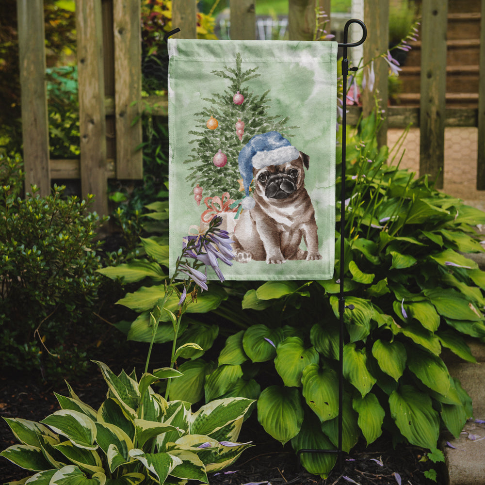 Pug Fawn Puppy Christmas Presents and Tree Garden Flag Mailbox Decorative Yard Banner Outside Patio Artwork for Flower Beds, Garden Size, Multicolor