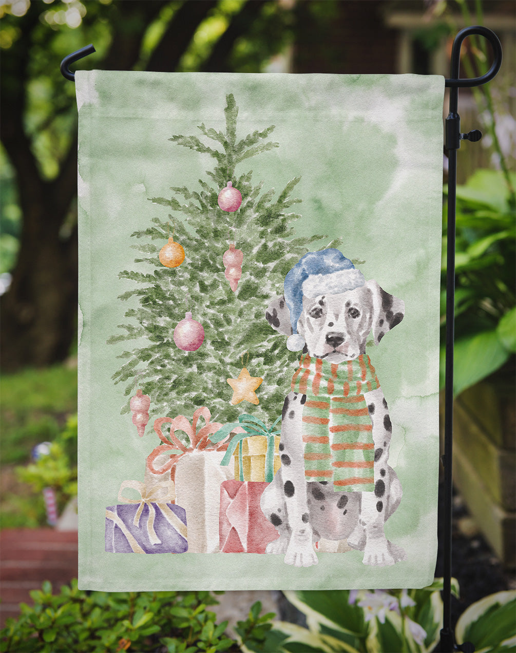 Dalmatian Puppy Christmas Presents and Tree Garden Flag Mailbox Decorative Yard Banner Outside Patio Artwork for Flower Beds, Garden Size, Multicolor