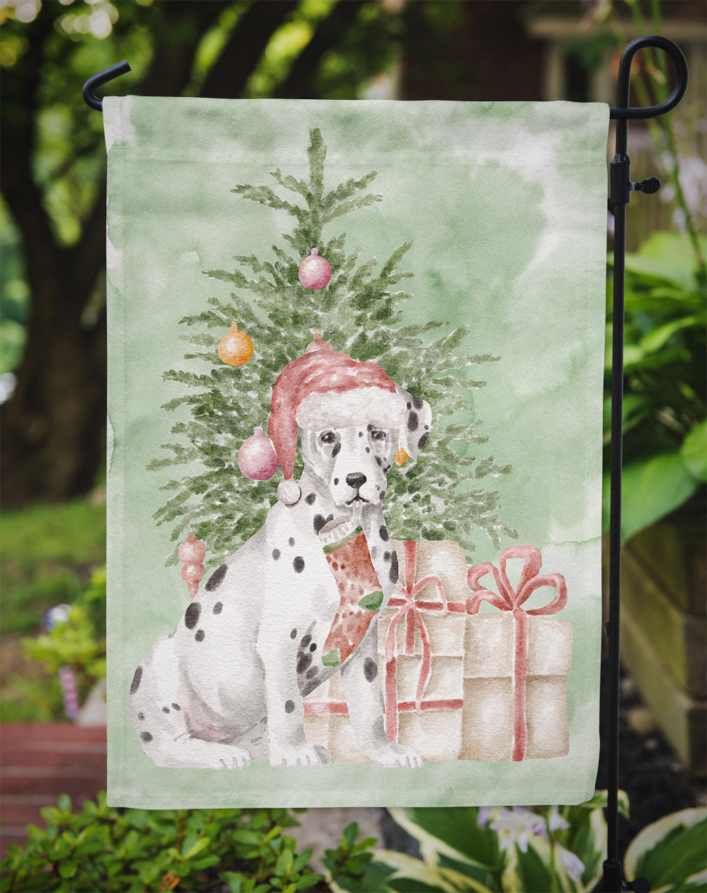 Dalmatian Christmas Presents and Tree Garden Flag Mailbox Decorative Yard Banner Outside Patio Artwork for Flower Beds, Garden Size, Multicolor