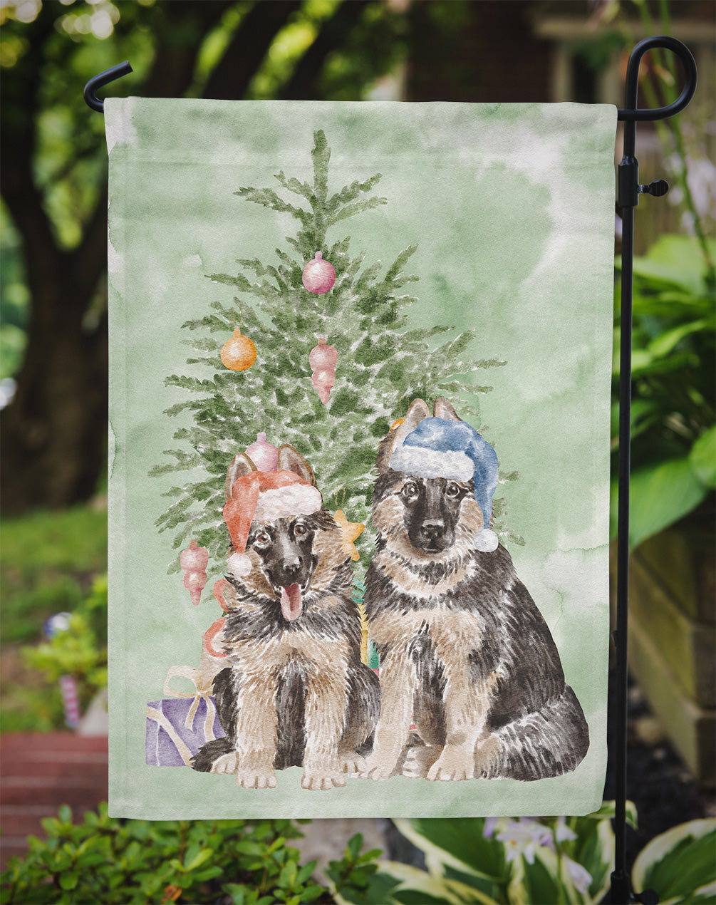 German Shepherd Momma Baby Christmas Presents and Tree Garden Flag Mailbox Decorative Yard Banner Outside Patio Artwork for Flower Beds, Garden Size, Multicolor