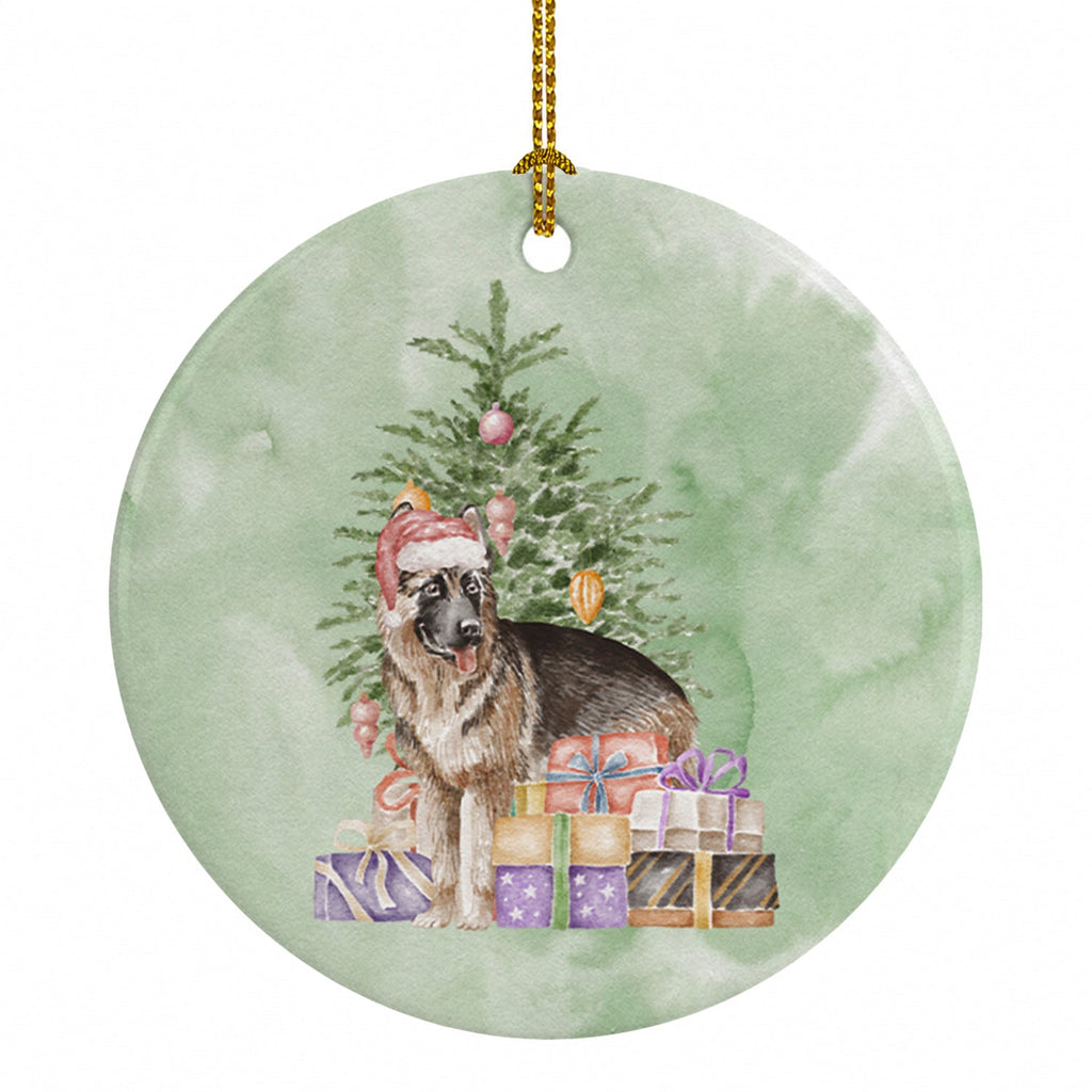 German Shepherd Christmas Presents and Tree Ceramic Ornament Christmas Tree Hanging Decorations for Home Christmas Holiday, Party, Gift, 3 in, Multicolor
