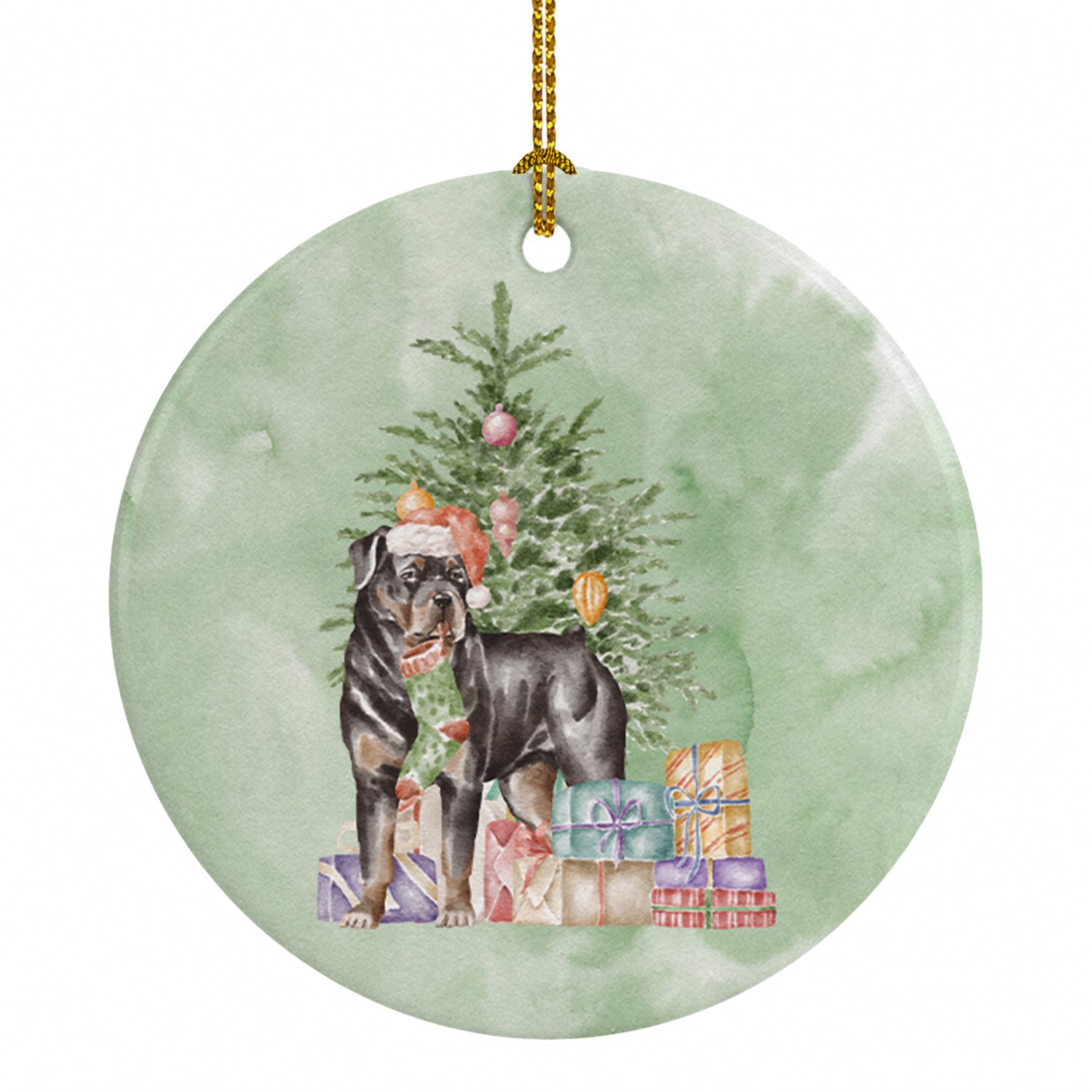 Rottweiler Christmas Presents and Tree Ceramic Ornament Christmas Tree Hanging Decorations for Home Christmas Holiday, Party, Gift, 3 in, Multicolor