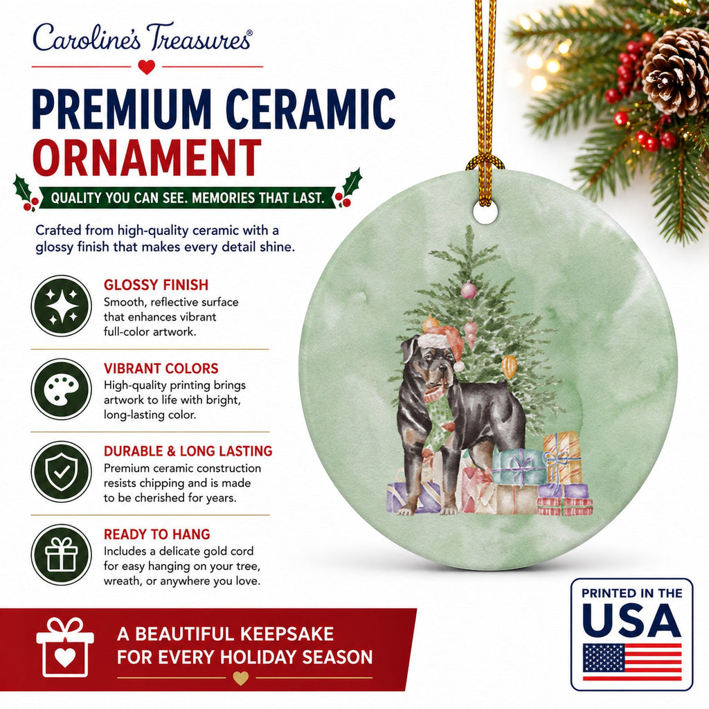 Rottweiler Christmas Presents and Tree Ceramic Ornament Christmas Tree Hanging Decorations for Home Christmas Holiday, Party, Gift, 3 in, Multicolor