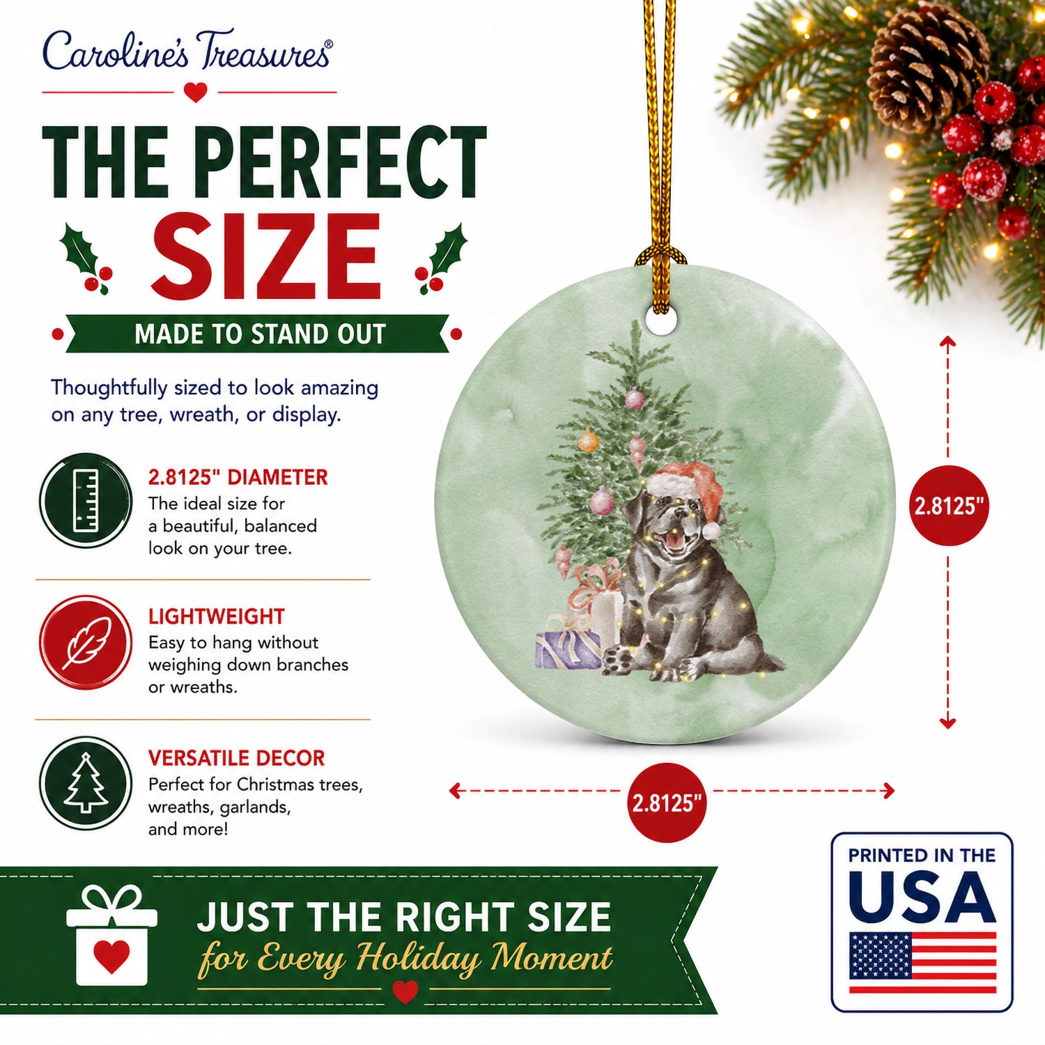 Labrador Retriever Black Puppy Christmas Presents and Tree Ceramic Ornament Christmas Tree Hanging Decorations for Home Christmas Holiday, Party, Gift, 3 in, Multicolor