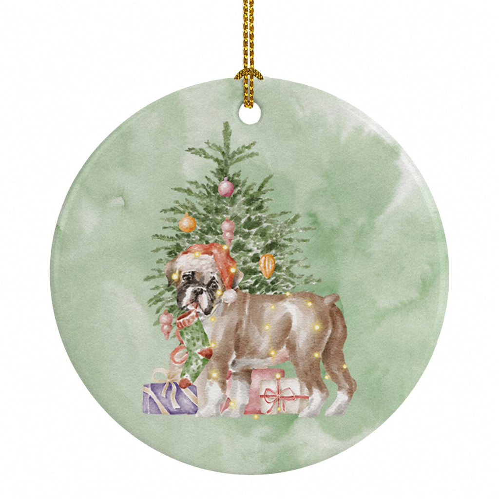 Boxer Puppy #2 Christmas Presents and Tree Ceramic Ornament Christmas Tree Hanging Decorations for Home Christmas Holiday, Party, Gift, 3 in, Multicolor