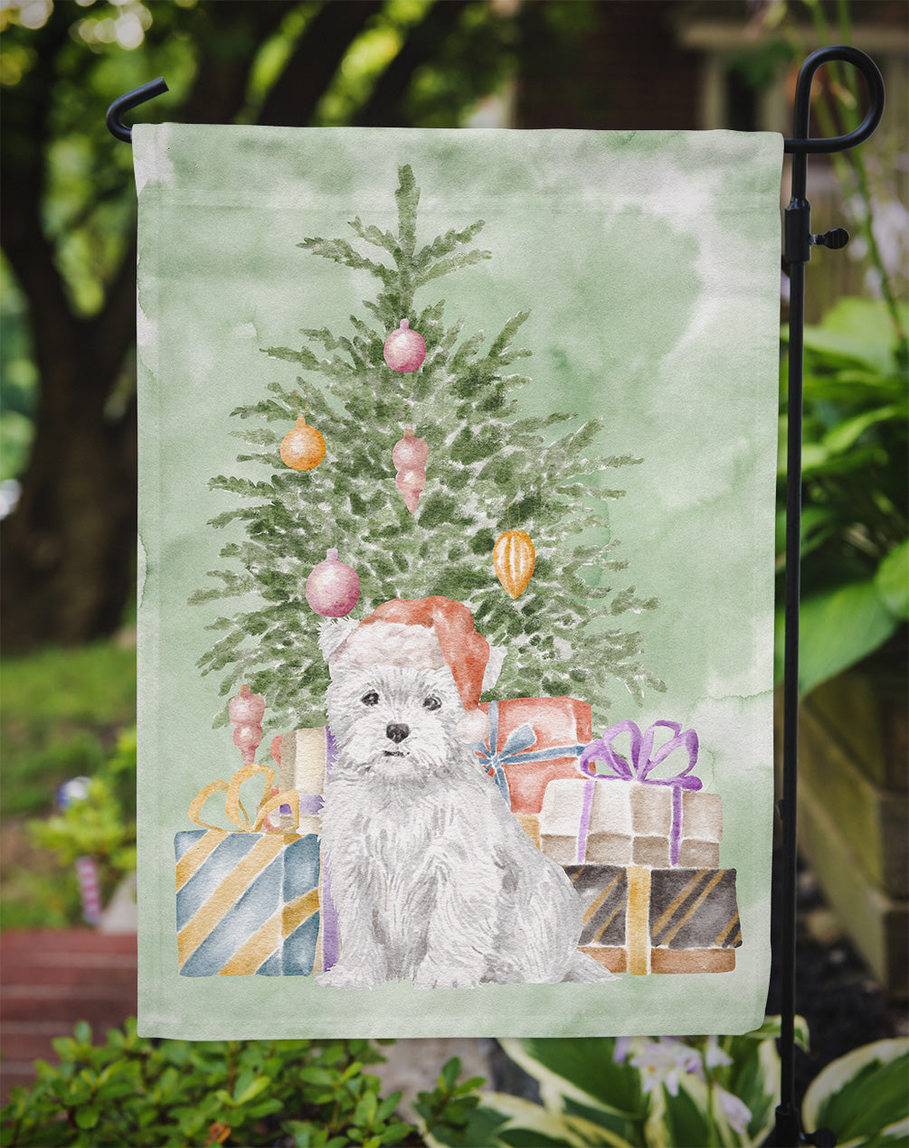 West Highland White Terrier Puppy Christmas Presents and Tree Garden Flag Mailbox Decorative Yard Banner Outside Patio Artwork for Flower Beds, Garden Size, Multicolor